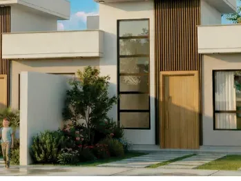 Fachada da Casa Modelo 01, casa pré-fabricada de concreto de 47,5 m²